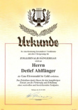 Urkunde von Detlef Ahlfänger. Gau-Ehrennadel in Gold!